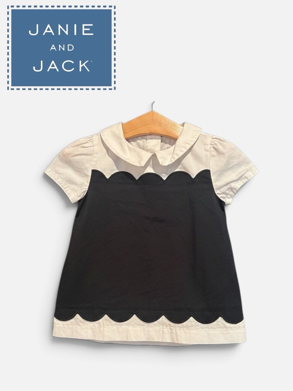 Janie and Jack Black & White Scallop Collar Top